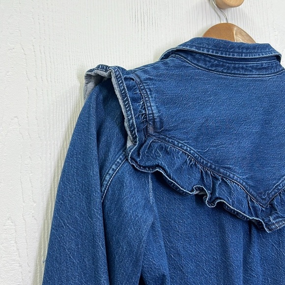 American Eagle - Oversized Dark Denim Button Down Ruffle Western Shirt Size M - Picture 13 of 13